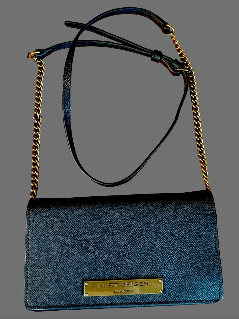 Kurt Geiger London Saffiano Leather Crossbody Bag - Black with Gold